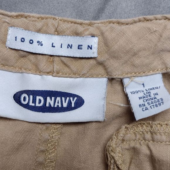 OLD NAVY Pants Linen Tan Cropped Drawstring Zip Front Pants Sz 1 Coastal Summer - Picture 8 of 10